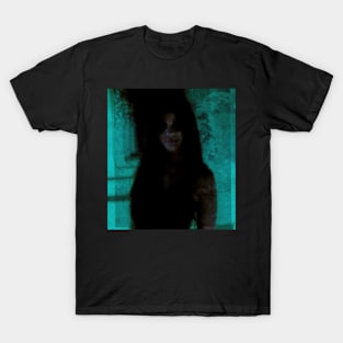 Portrait, digital collage and special processing. Somewhat scary, but pleasant girl. Dark side. Aquamarine. T-Shirt